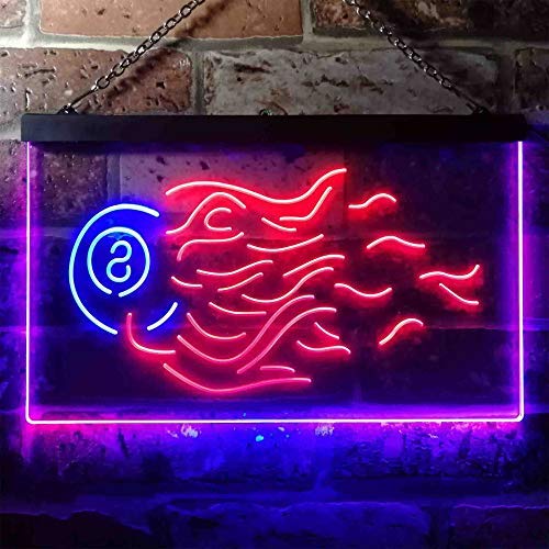 Fire 8 Ball Pool Billiards Dual LED Neon Light Sign